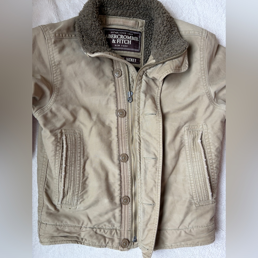 Abercrombie & Fitch Khaki Adirondack Jacket with Sherpa Collar Men Size Small - Picture 5 of 12